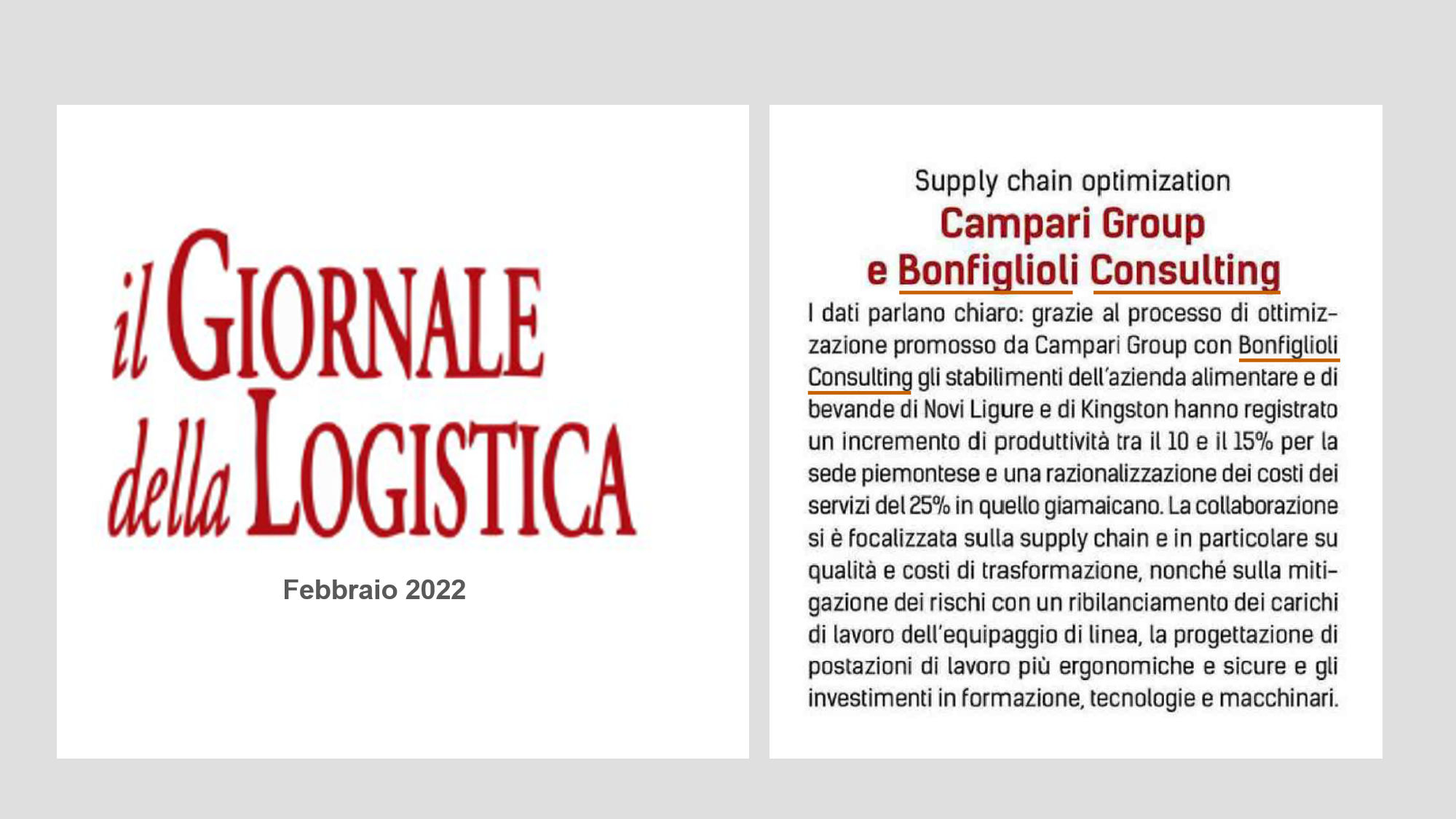 Il Giornale della Logistica | Campari Group e Bonfiglioli Consulting