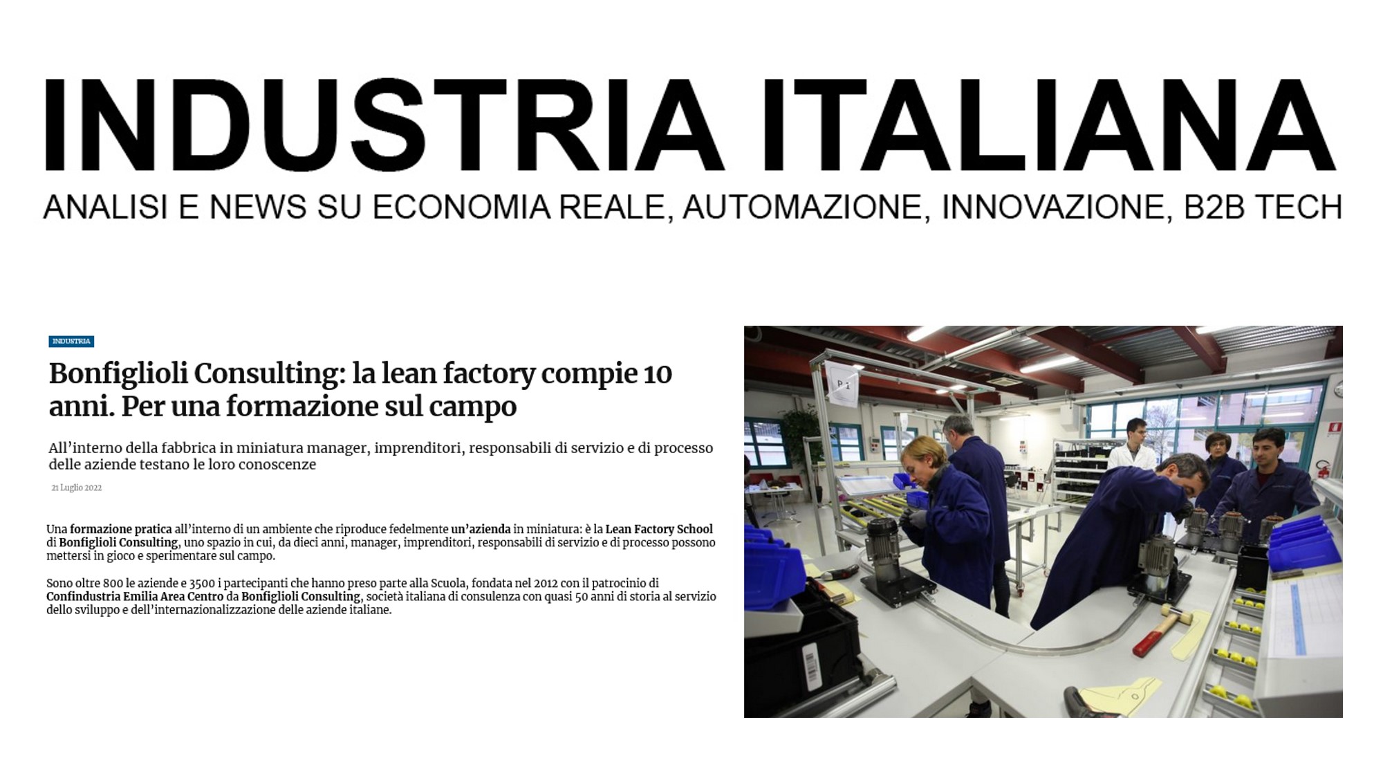 INDUSTRIA ITALIANA | Bonfiglioli Consulting: la Lean Factory compie 10 anni. Per una formazione sul campo