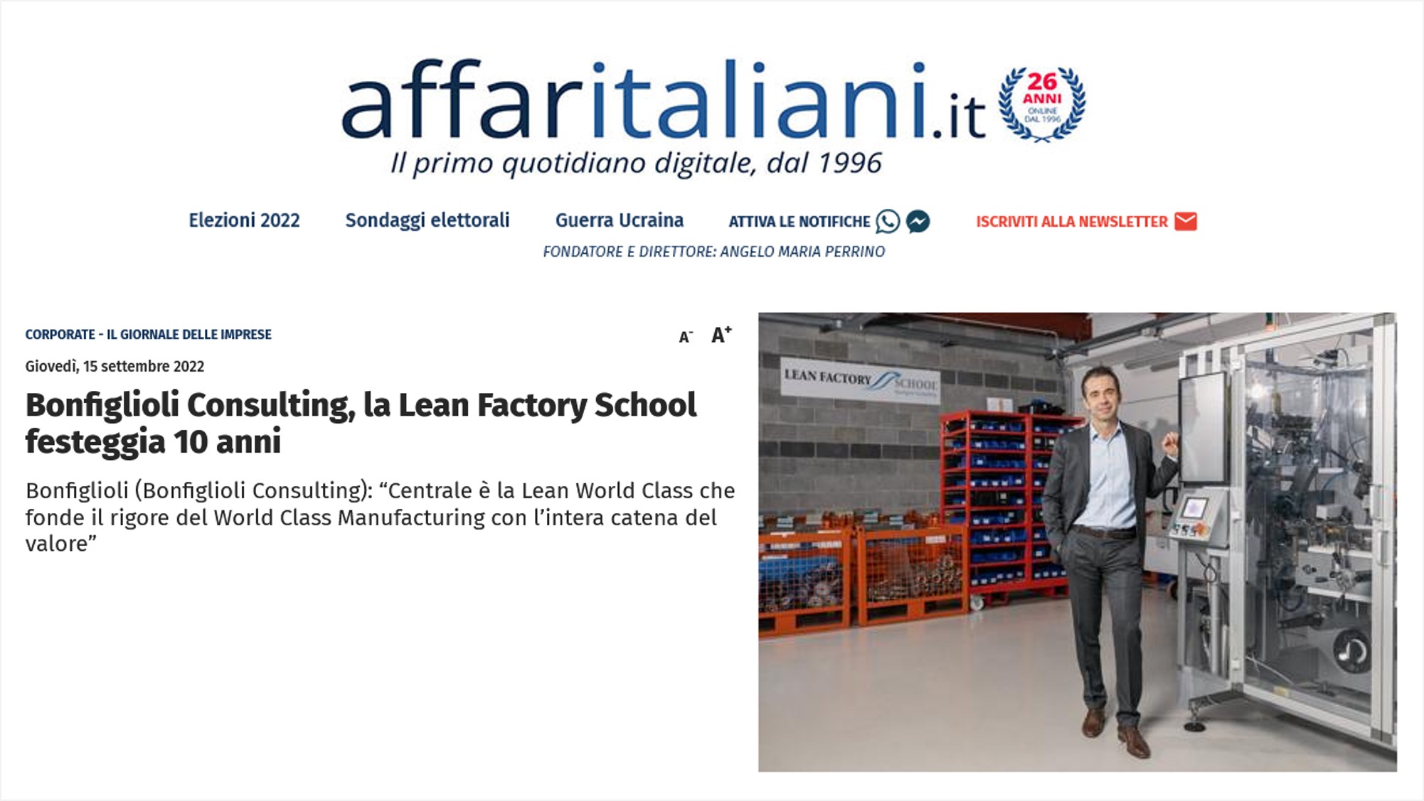 AFFARI ITALIANI | Bonfiglioli Consulting la Lean Factory School compie 10 anni