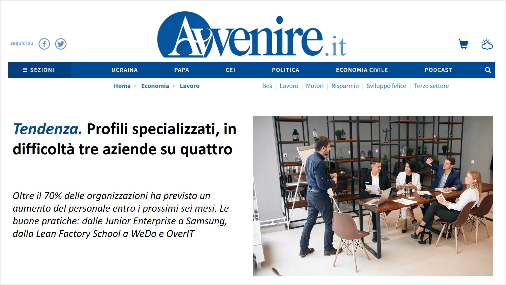 AVVENIRE.IT | Profili specializzati, in difficoltà tre aziende su quattro