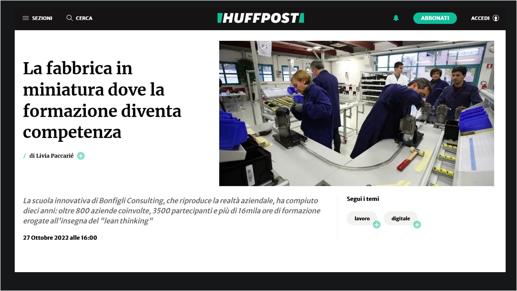 HUFFPOST.IT | La fabbrica in miniatura dove la formazione diventa competnza