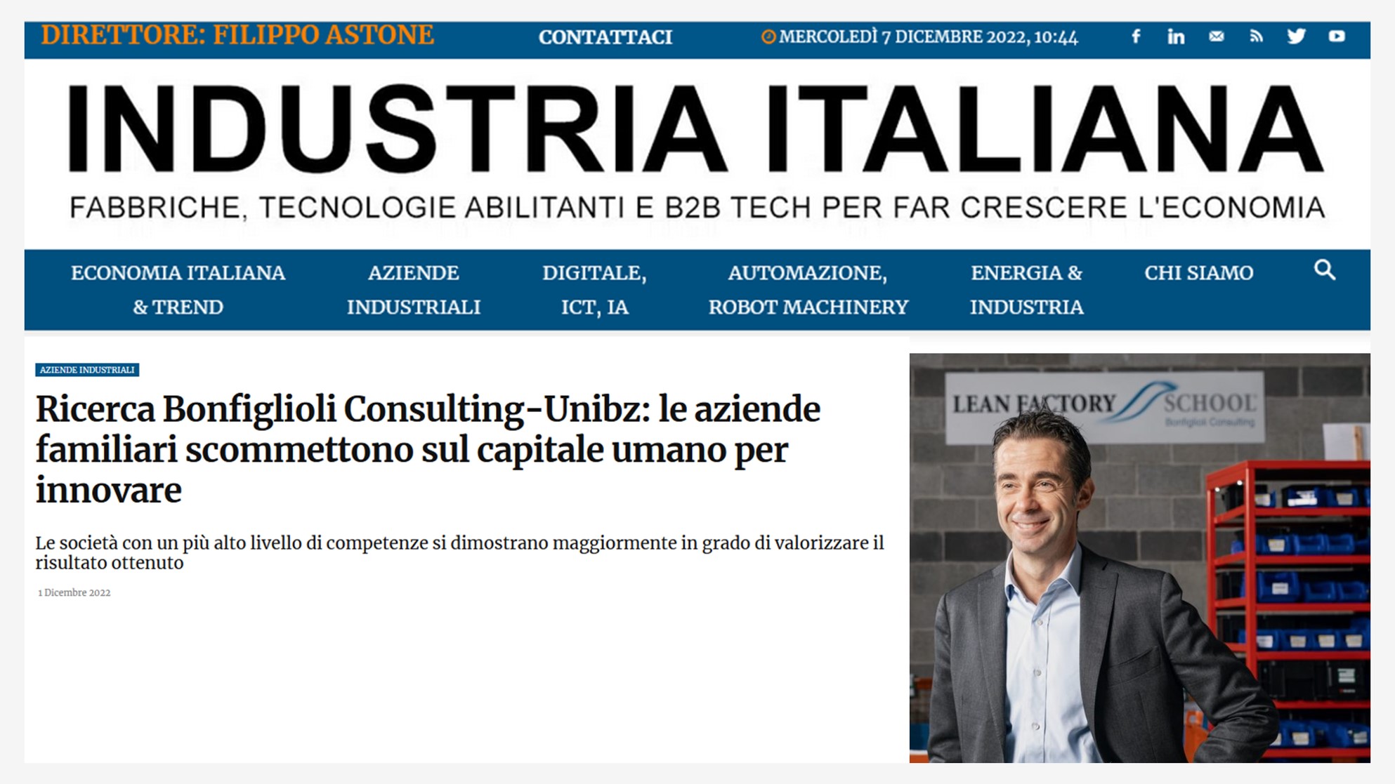 INDUSTRIA ITALIANA | Ricerca Bonfiglioli Consulting-Unibz: le aziende familiari scommettono sul capitale umano per innovare