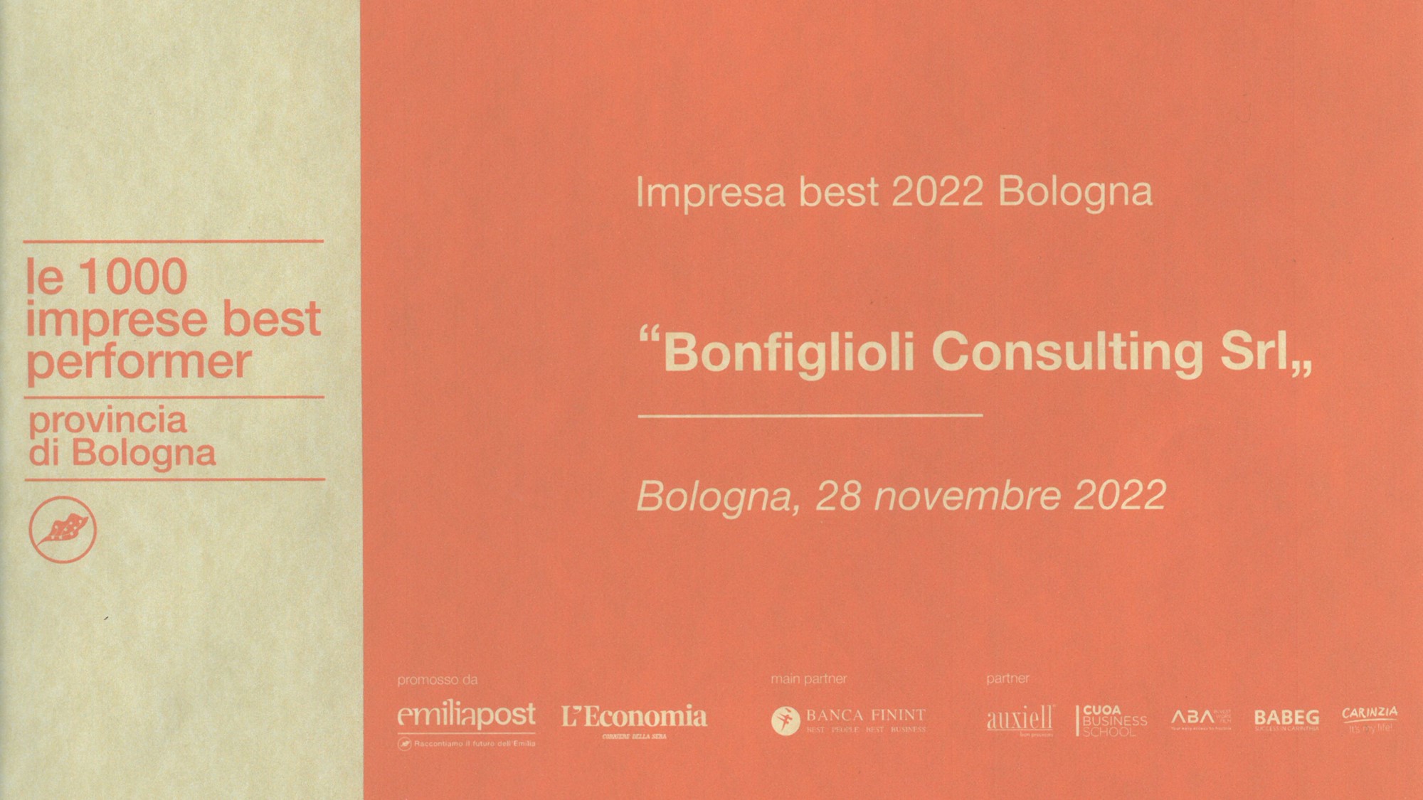 Bonfiglioli Consulting premiata da Italy Post tra le aziende Best Performer della Provincia di Bologna