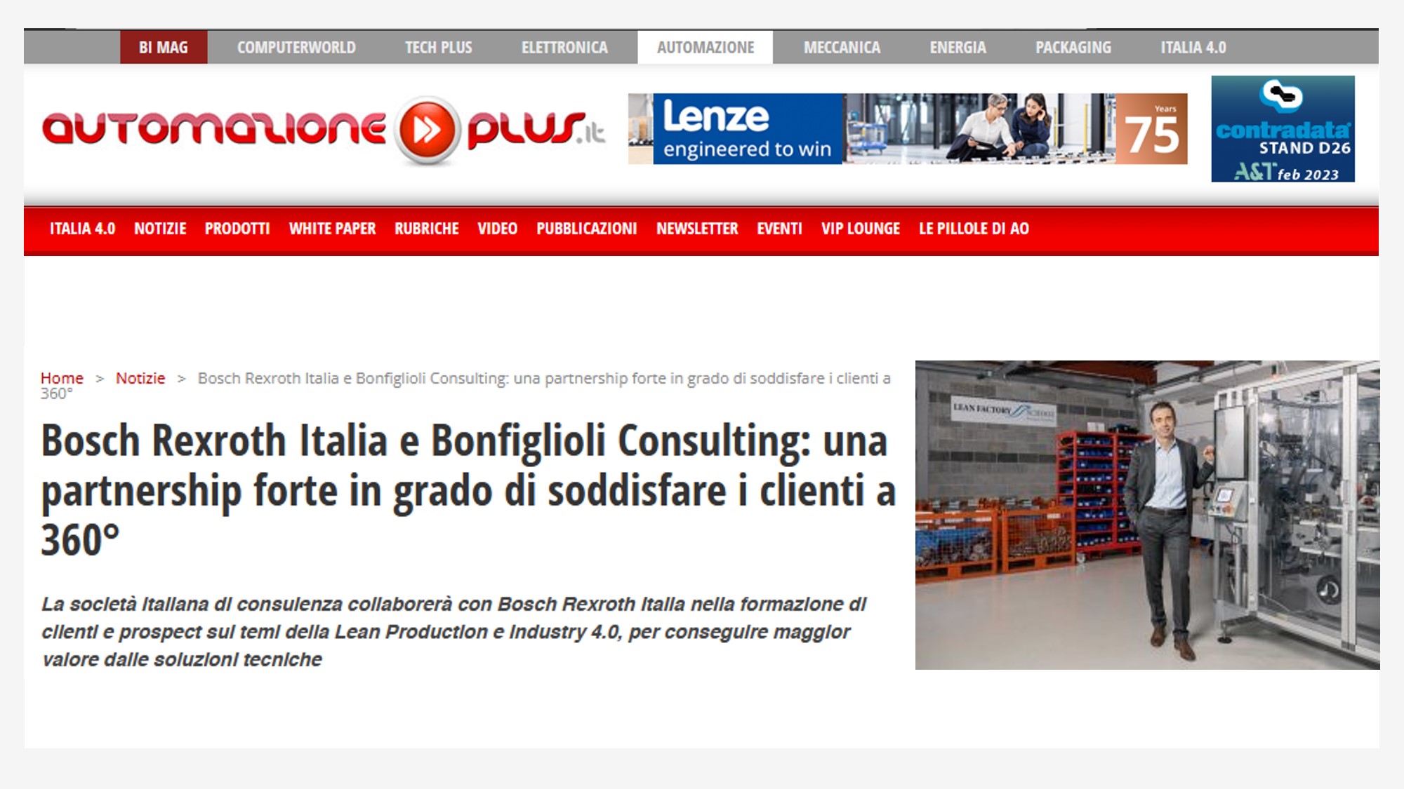 AUTOMAZIONE PLUS.IT | Bosch Rexroth Italia and Bonfiglioli Consulting: a strong partnership capable of satisfying customers across the board