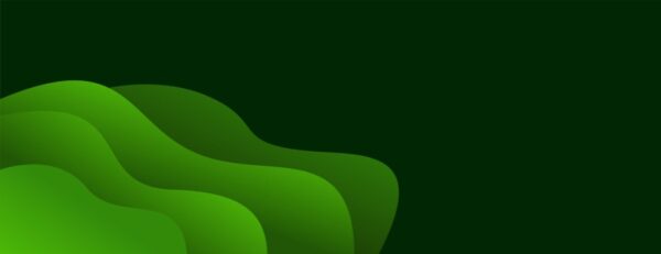 Le forme astratte di onde verdi disposte su uno sfondo verde scuro evocano un senso di organizzazione, creando un design fluido e fluido sul lato sinistro dell'immagine, con spazio vuoto sulla destra.
